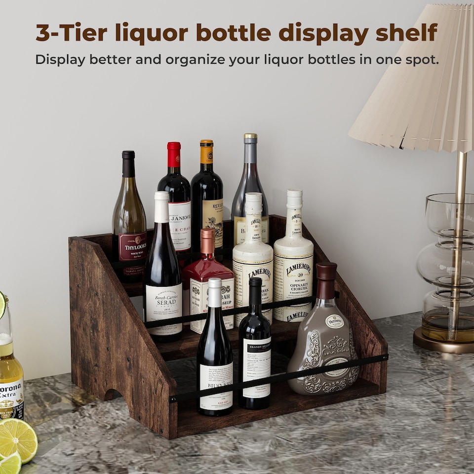 image 1 of Toque Counter Top Wine Rack Storage Liquor Bottle Display Shelf Wooden Holders