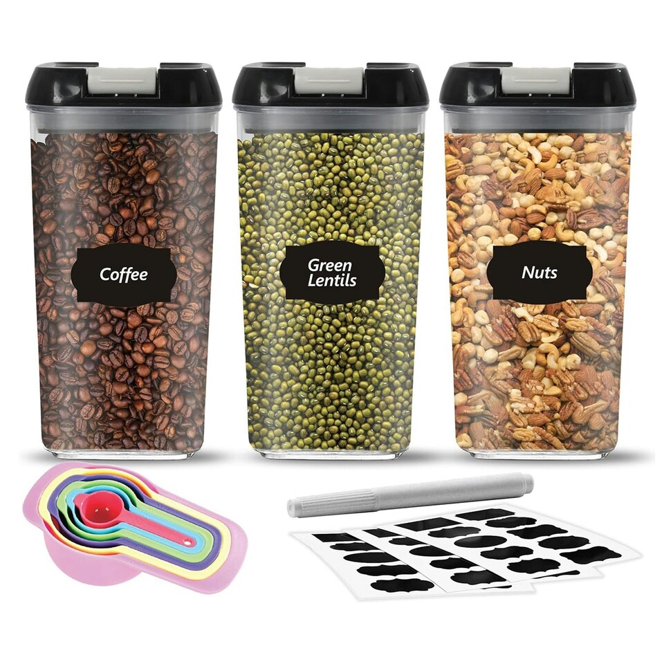 image 1 of 3 x 0.8 Litre Easy To Use Durable Cereal & Dry Food Storage Containers Food Grade Approved Clear