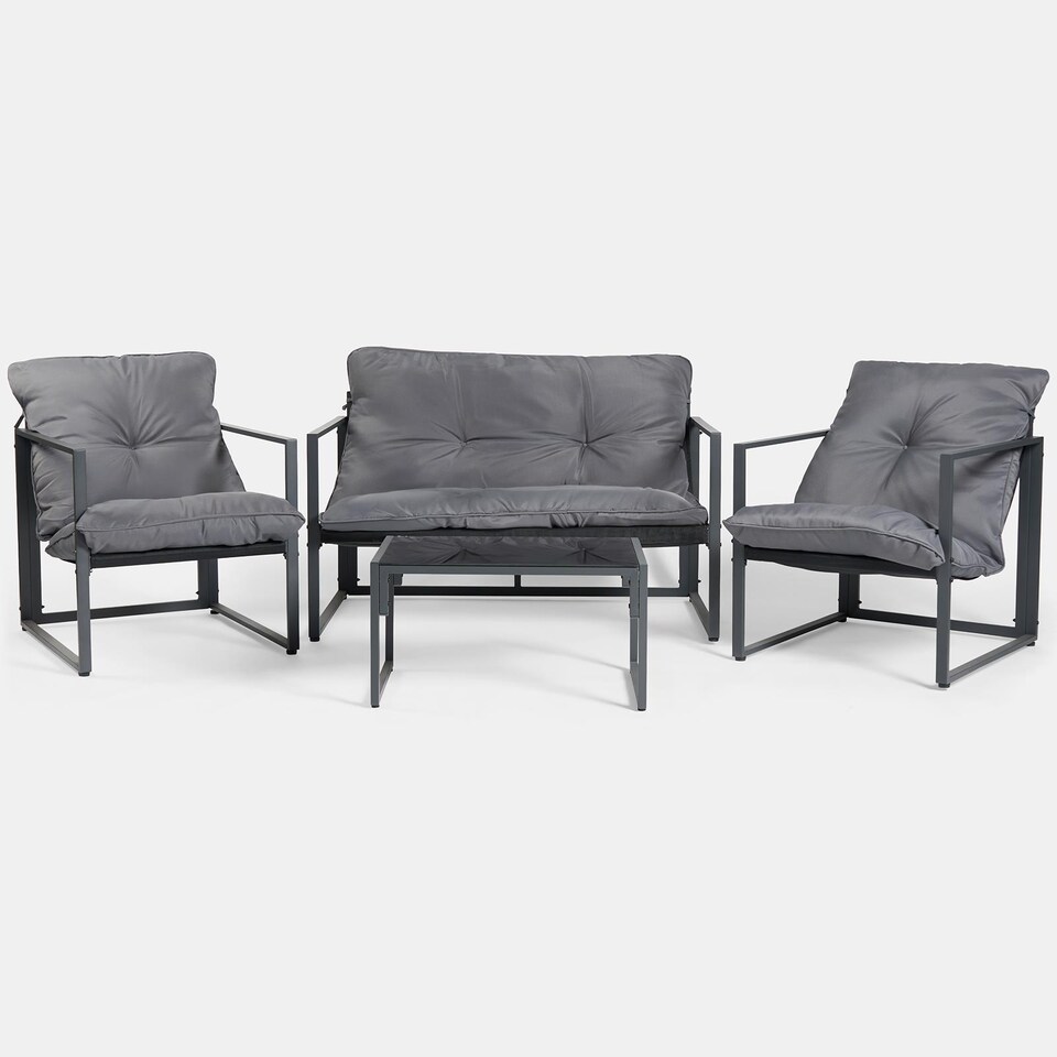 image 1 of OHS Miami 4PC Table Chair Set Outdoor Metal Frame Garden Patio Furniture | Grey | One Size