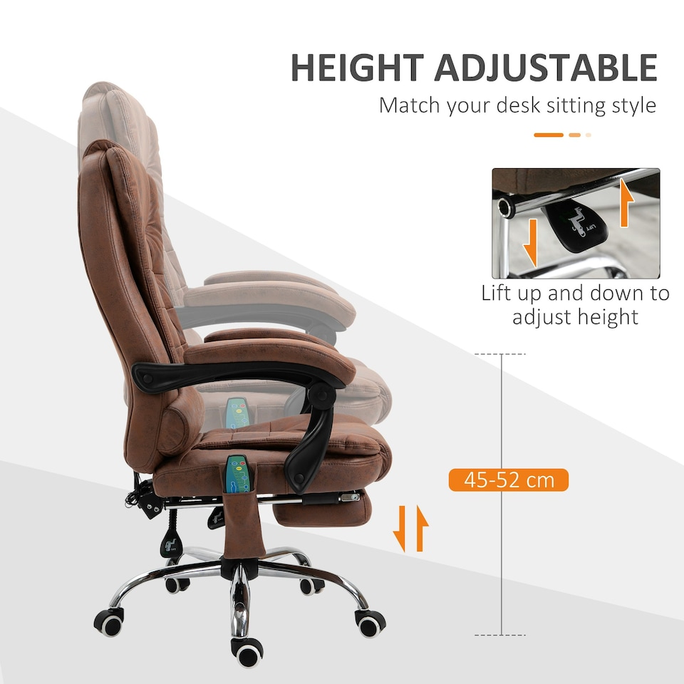 image 1 of Vinsetto Ergonomic Heated 6 Points Vibration Massage Office Chair, Brown
