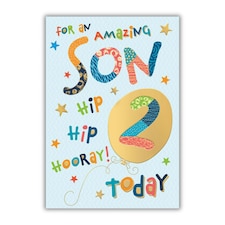 Words 'n' Wishes 2nd Birthday Card for Son, Patterned & Foiled Letters With Balloons, Multicoloured, 23.5 x 16.5 cms