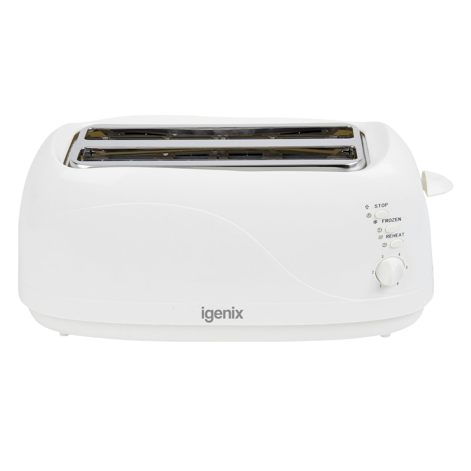 image 1 of Igenix IGT0420W, 4 Slice Long Slot Toaster, Matte White