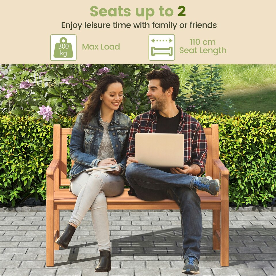 image 1 of COSTWAY 120 CM Outdoor Bench Solid Wood Garden Bench Brown