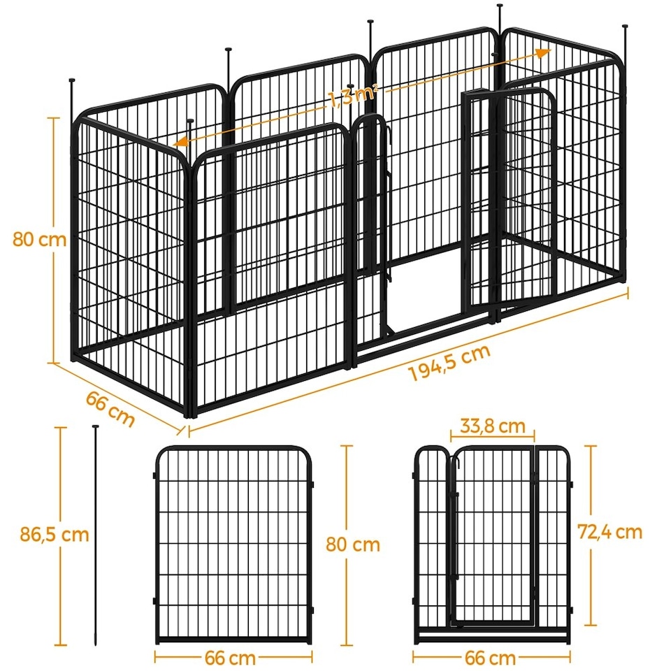 image 1 of Yaheetech 8-Panel Metal Dog Playpen, 66 × 80 cm Black
