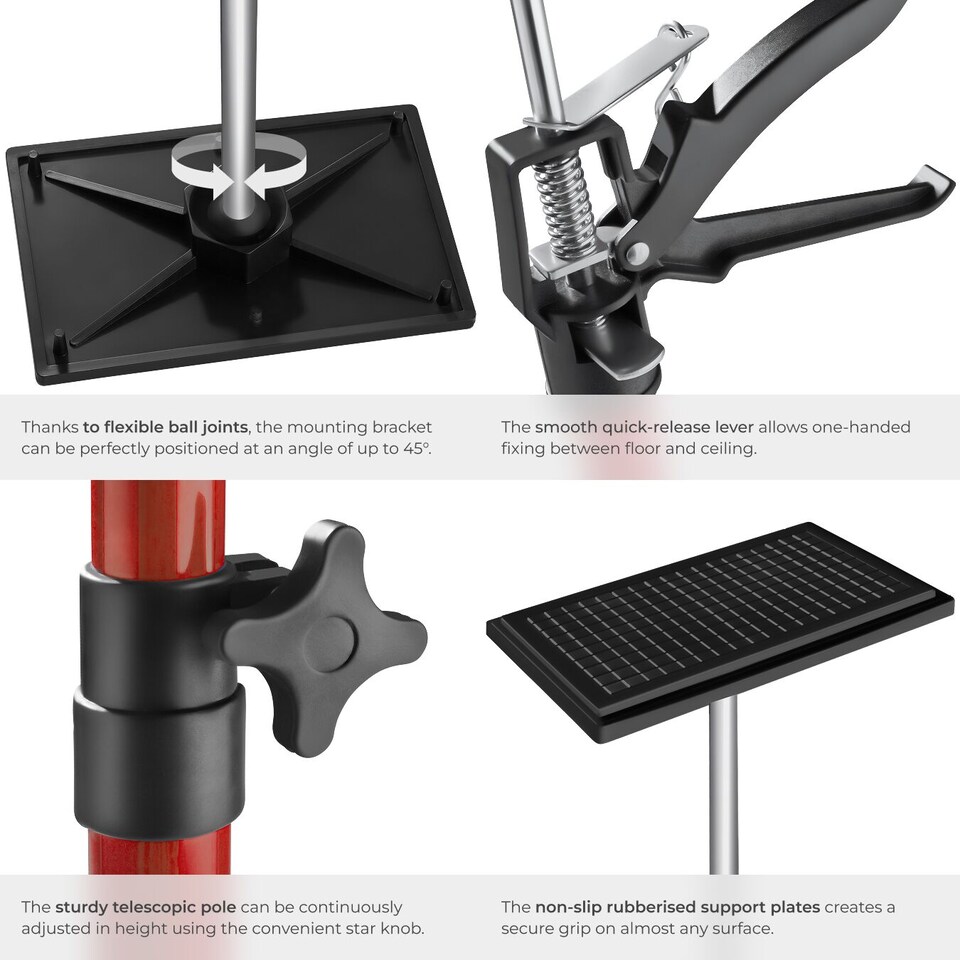 image 1 of Plasterboard Props Set of 4 Adjustable Ceiling Support Shore Holder 115 up to 290 cm | Red | red | 20 x 8 x 115 cm | 4