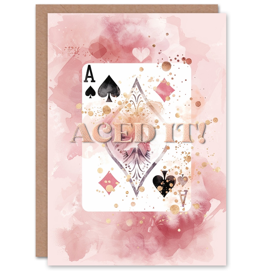 image 1 of Aced It Ace of Spades Card Pink Gold Watercolour Congratulations Card