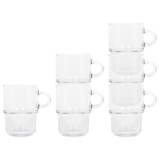 LAV Cozy Stacking Glass Coffee Cups - 350ml - Pack of 6 | Clear | Clear