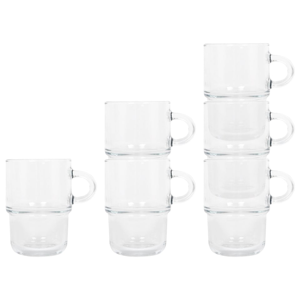 image 1 of LAV Cozy Stacking Glass Coffee Cups - 350ml - Pack of 6 | Clear | Clear