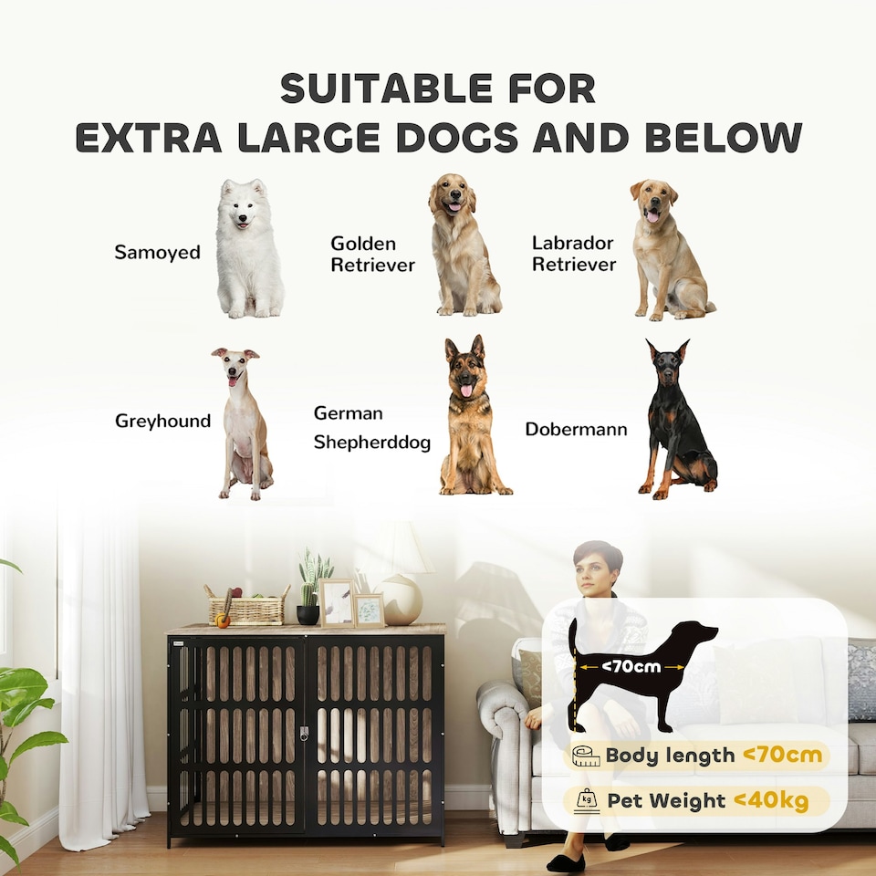 image 1 of PawHut Dog Crate Furniture with Anti-Chew Resistant Mesh for XL Dogs