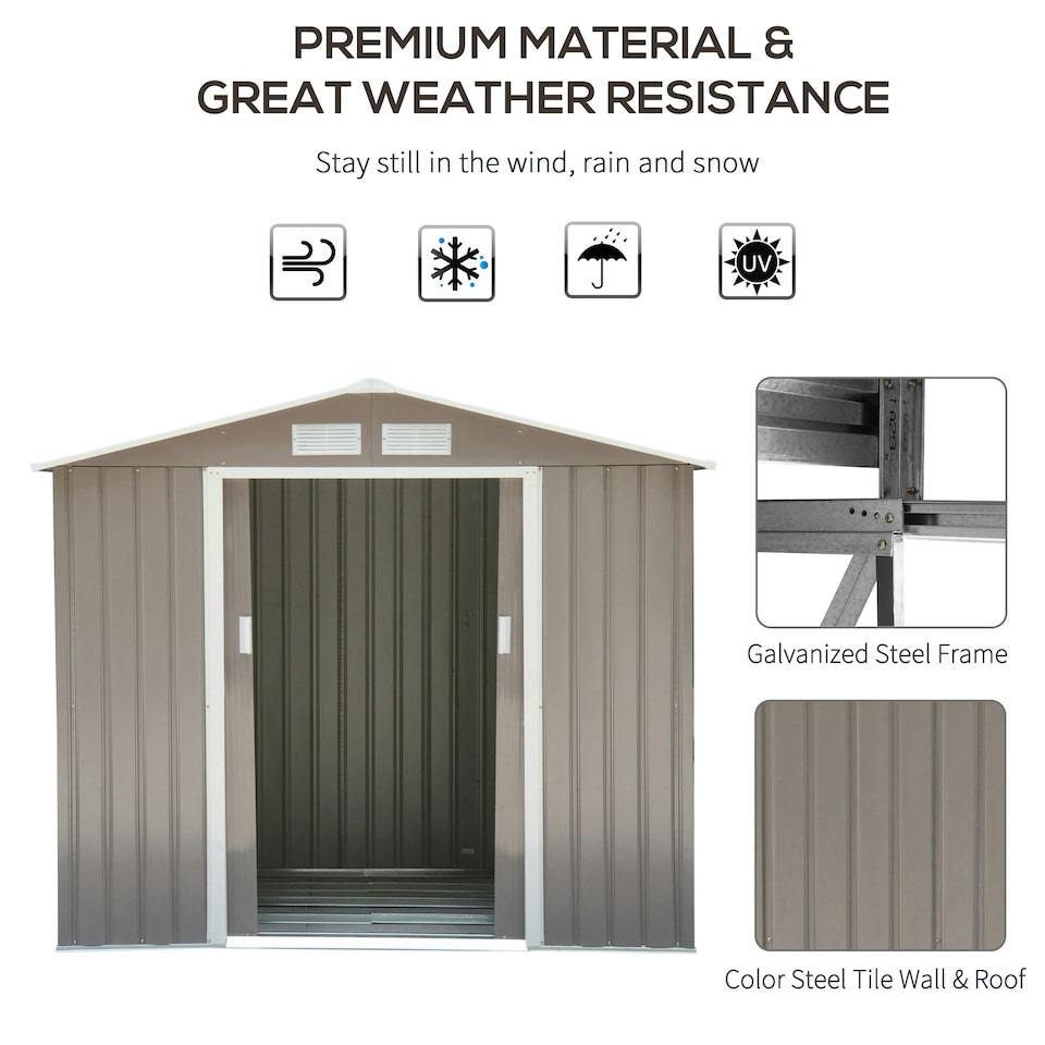 image 1 of Outsunny 7 x 4ft Garden Shed Storage with Foundation Kit and Vents, Grey