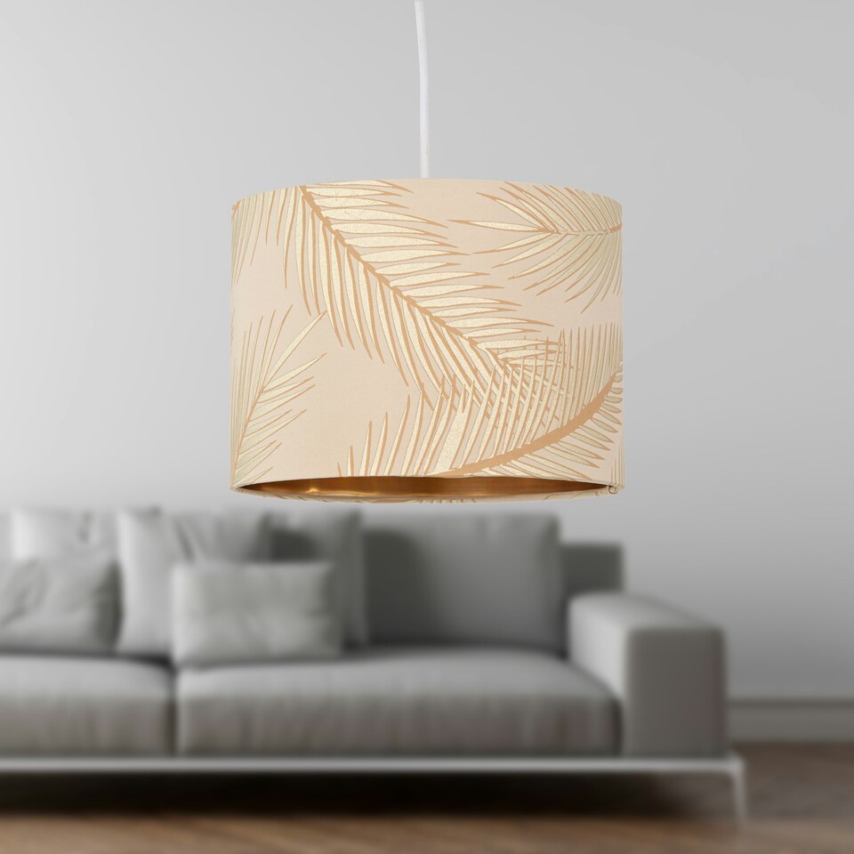 image 1 of Set of 2 Tropica - Champagne with Gold Embossed Leaf Detail 25cm Ceiling Pendant or Table Lamp Shades Gold