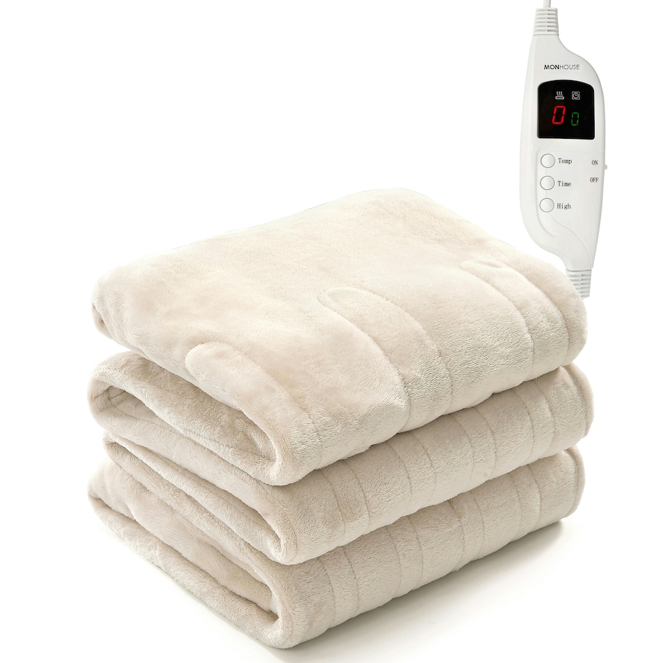 image 1 of MONHOUSE Heated Throw - Double Electric Blanket - 150 x 200 cm - Digital Controller - 9H Timer, 9 Heat Settings, Auto Shutoff