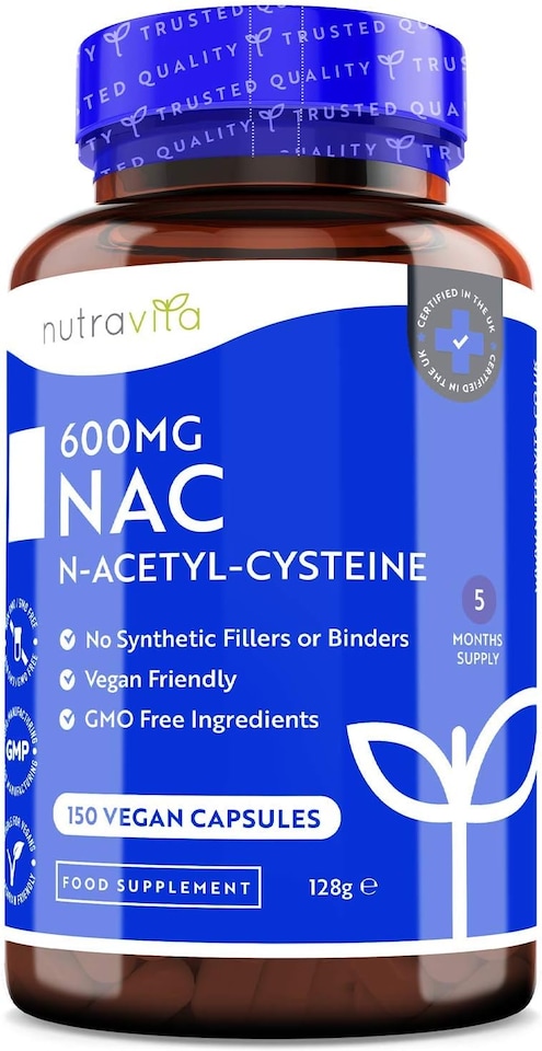 image 1 of Nutravita NAC N-Acetyl-Cysteine 600mg - High Bioavailability NAC Supplement - N Acetyl Cysteine Amino Acid - Made in The UK - 150 Vegan Capsules