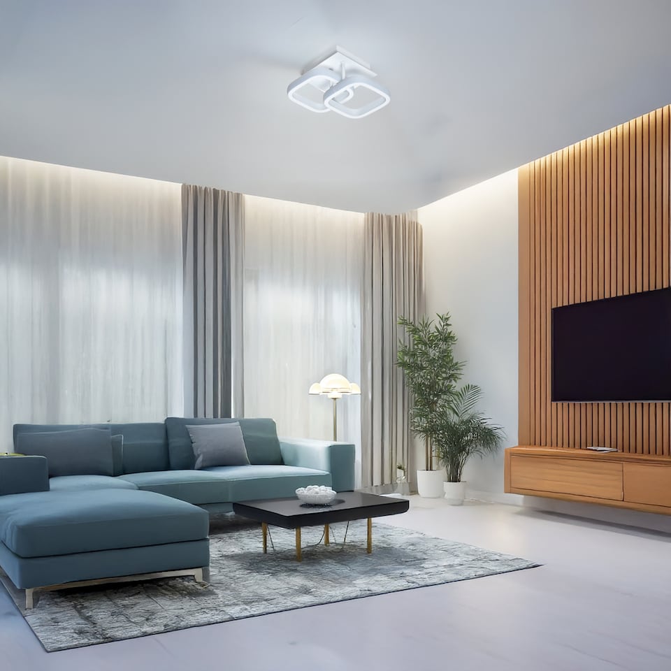 image 1 of Contemporary Compact Double Head 40w LED Ceiling Light Fitting in Matt White | White