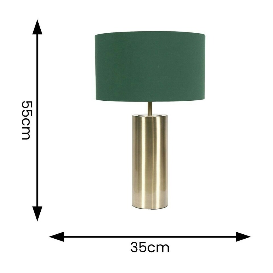 image 1 of ValueLights Lexy Forest Green Fabric Drum Shade with Antique Brass Dimmable Touch Table Lamp & LED Bulb