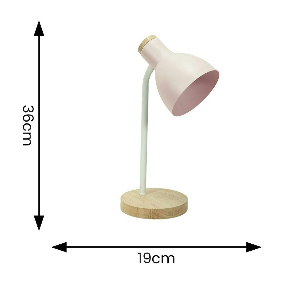 image 1 of ValueLights Woody Blush Pink Metal Dome Shade Wooden Base Desk Task Adjustable Table Lamp