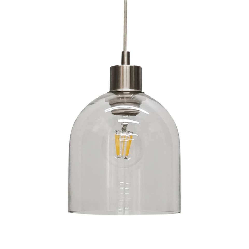 image 1 of Set of 2 Belten - Clear Glass Cloche with Satin Nickel Pendant Fitting | Clear | Clear glass with satin nickel plate detail | Small | 2