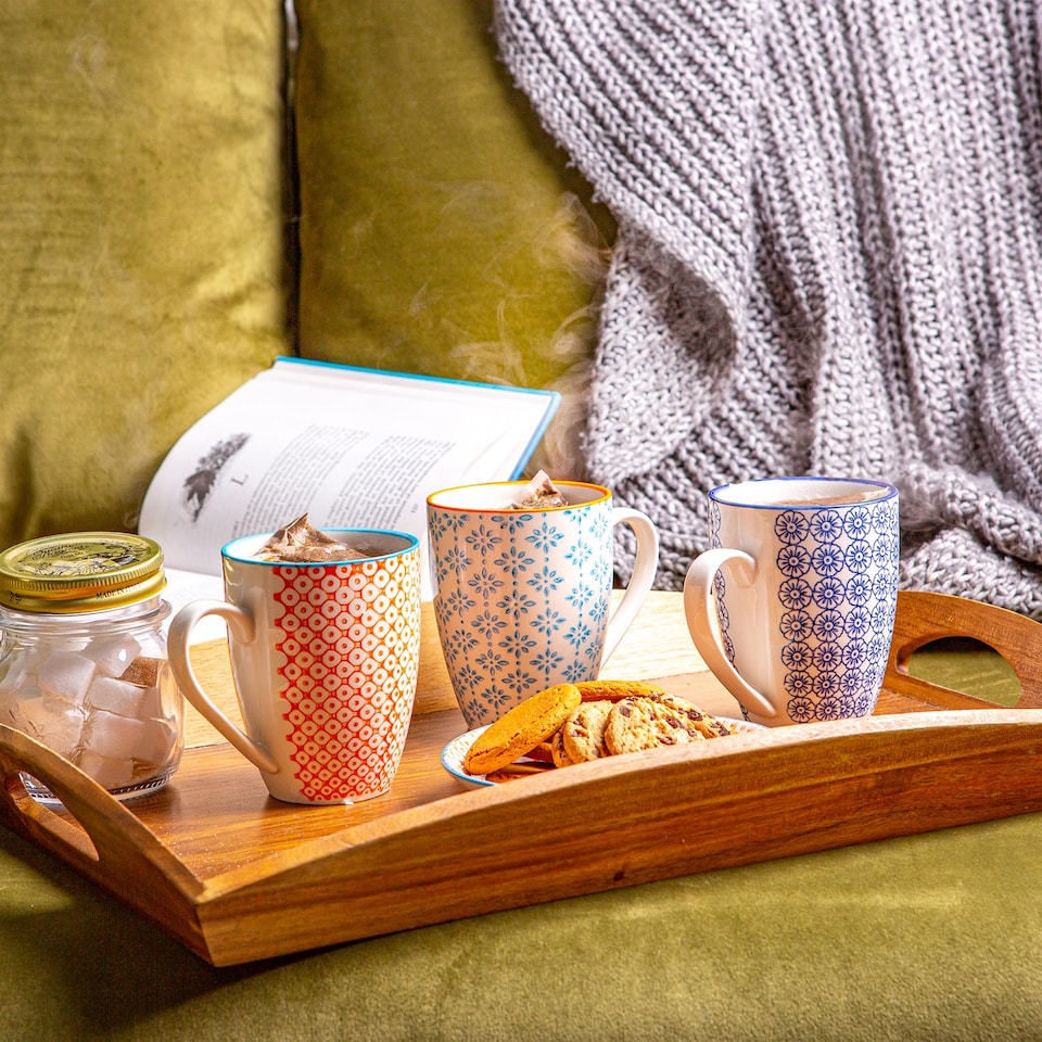 image 1 of Nicola Spring Nicola Spring Hand-Printed Mugs - 330ml - 3 Colours - Pack of 6 | Multi | Multi | 6