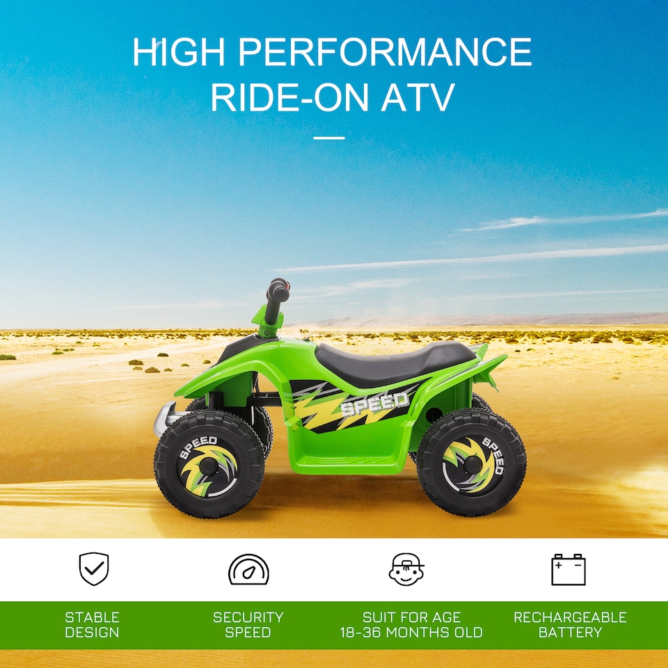 image 1 of HOMCOM 6V Kids Electric Ride on Car All Terrain Vehicle Toy Quad Bike with Forward Reverse Functions Toddlers for 18-36 Months Old Green