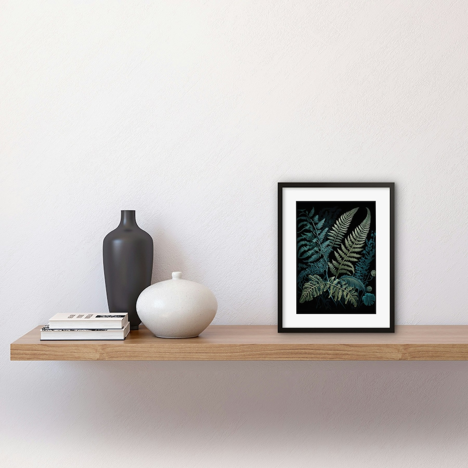 image 1 of Ernst Haeckel Style Leaf Fern Fronds 9x7" Black Framed Wall Art Print