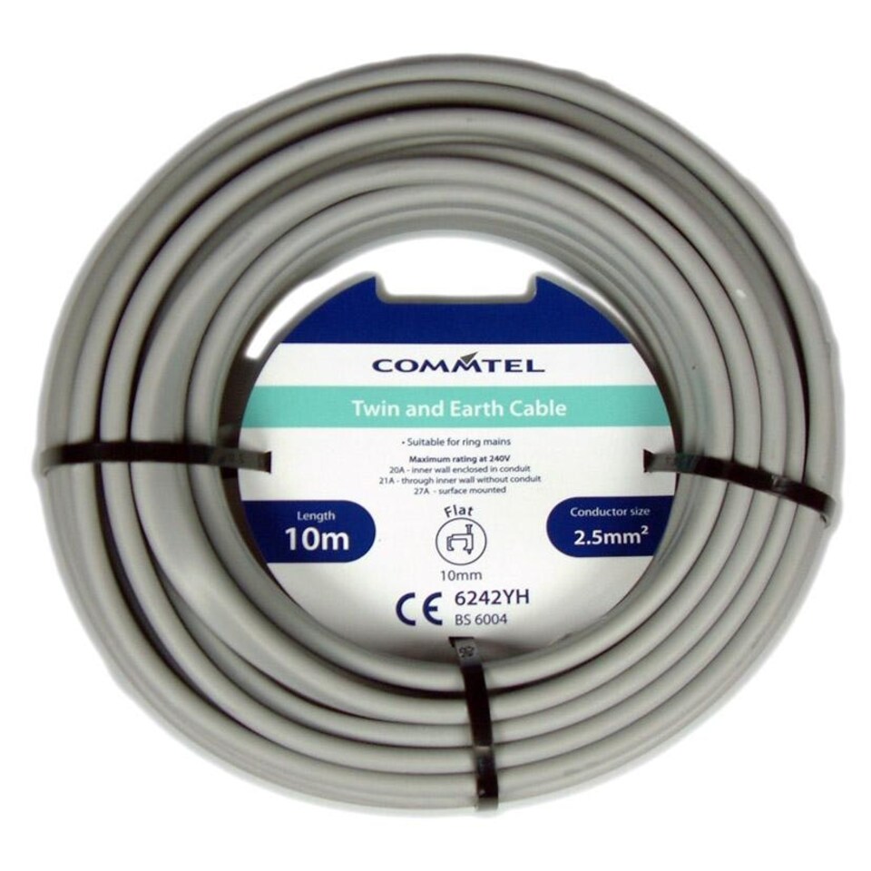 Commtel Twin and Earth Cable 2.5mm2 Grey 10m Tesco Groceries