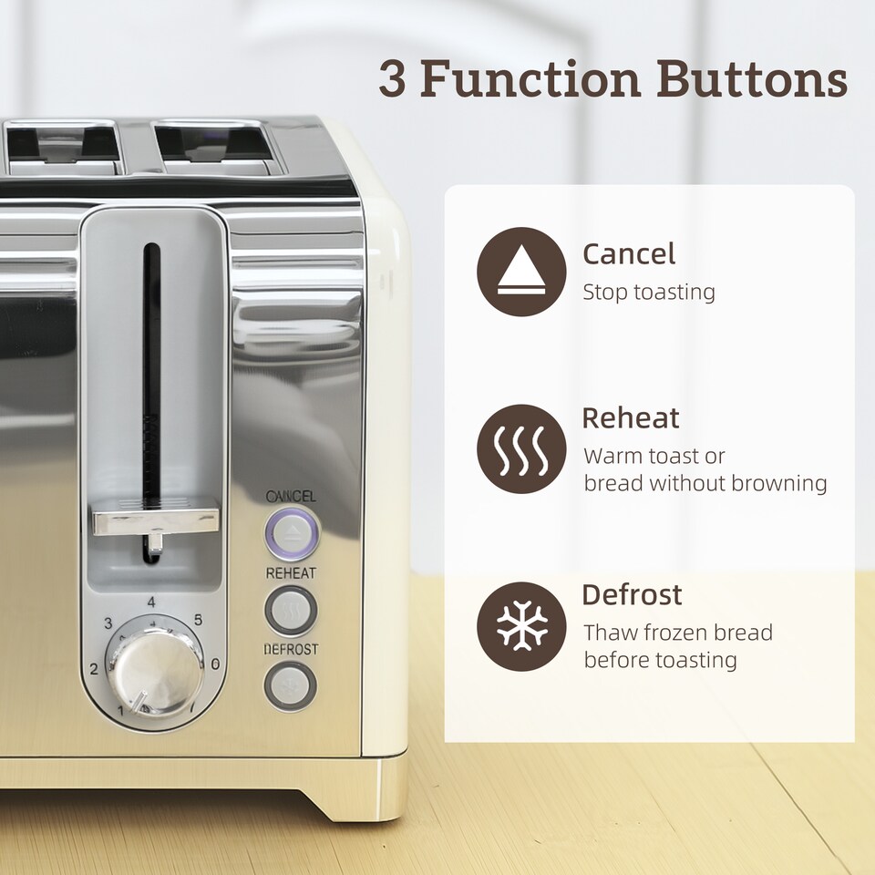 image 1 of HOMCOM Retro Kettle and Toaster Set with Temperature Gauge, 1.7L 3000W Rapid Boil Jug Kettle with Otter Thermostat, Limescale Filter, 4 Slice Toaster with 7 Browning Controls, Crumb Tray, Cream | Cream