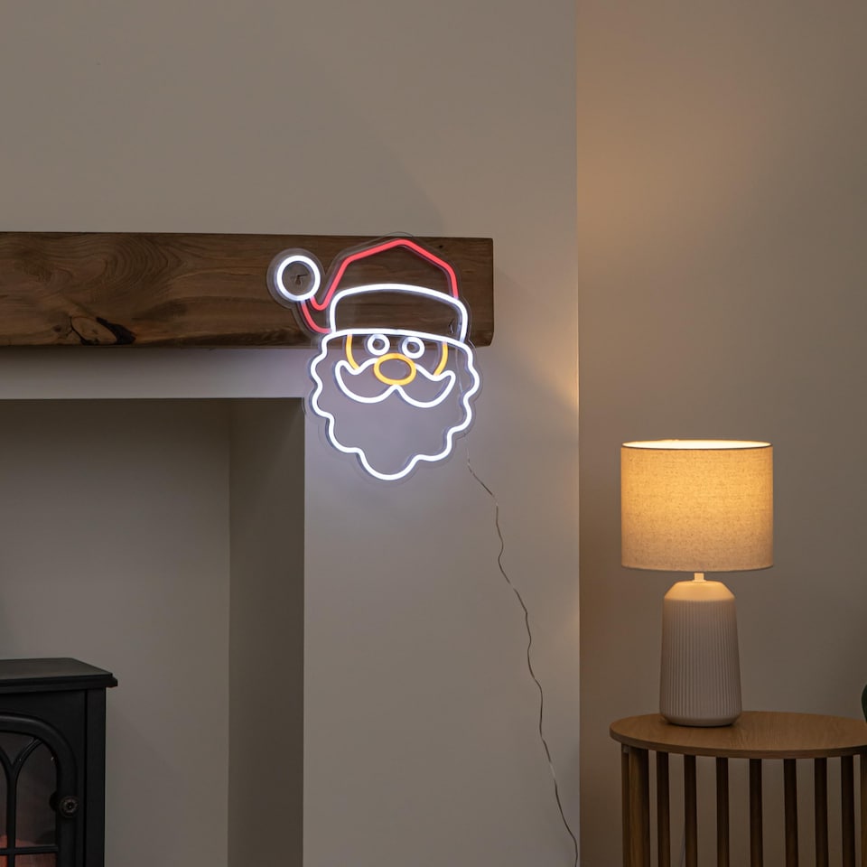 image 1 of 35cm Santa Neon-Style Light Up Christmas Decoration with USB Power Cable
