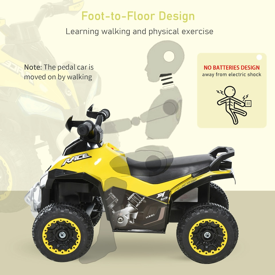 image 1 of HOMCOM No Power Quad Toddler Ride on Car Foot-to-Floor Sliding Yellow