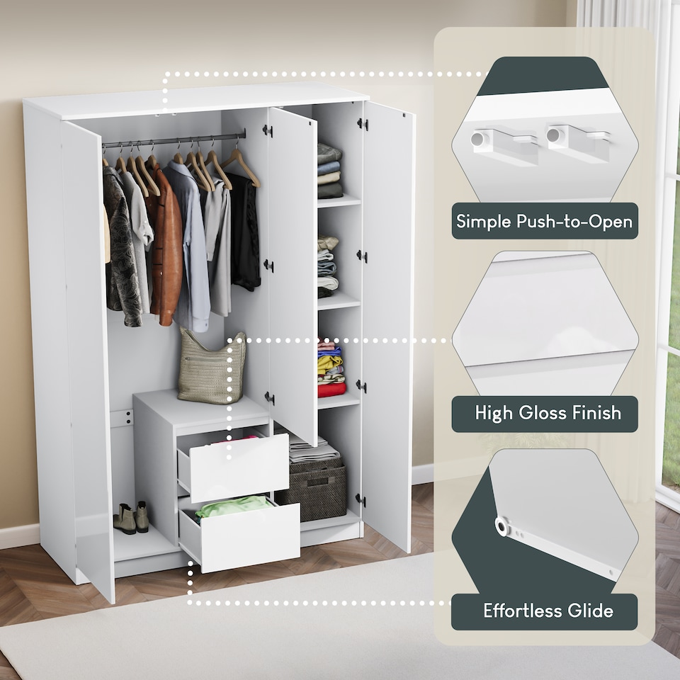 image 1 of Vida Designs Glinton 3 Door 2 Drawer Wardrobe With Clothes Rail, White