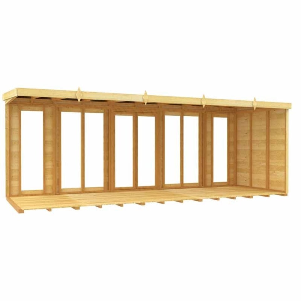 image 1 of 18ft x 8ft Pent Summer House (Full Height Window) - Wood - L231 x W533 x H201 cm Brown