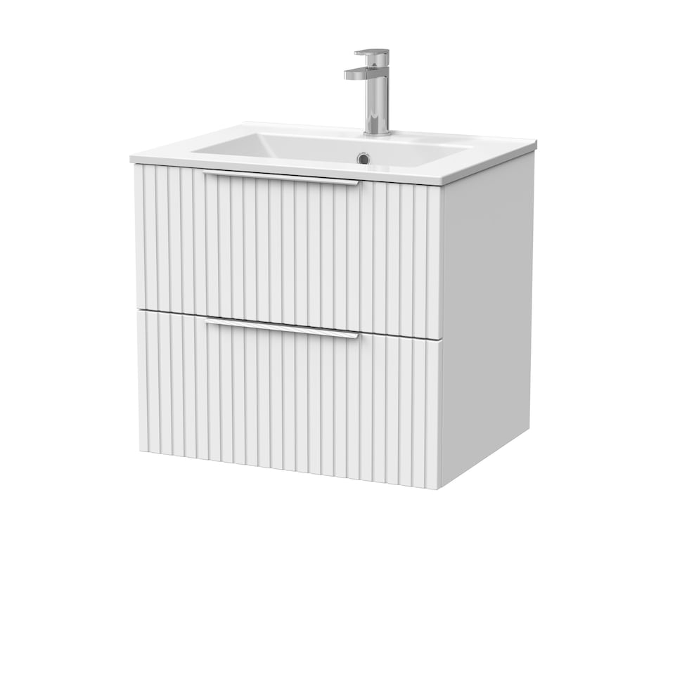 image 1 of Balterley Callingwood Contemporary Wall Hung 2 Drawer Vanity Unit with Minimalist Ceramic Basin , 600mm, Matt White