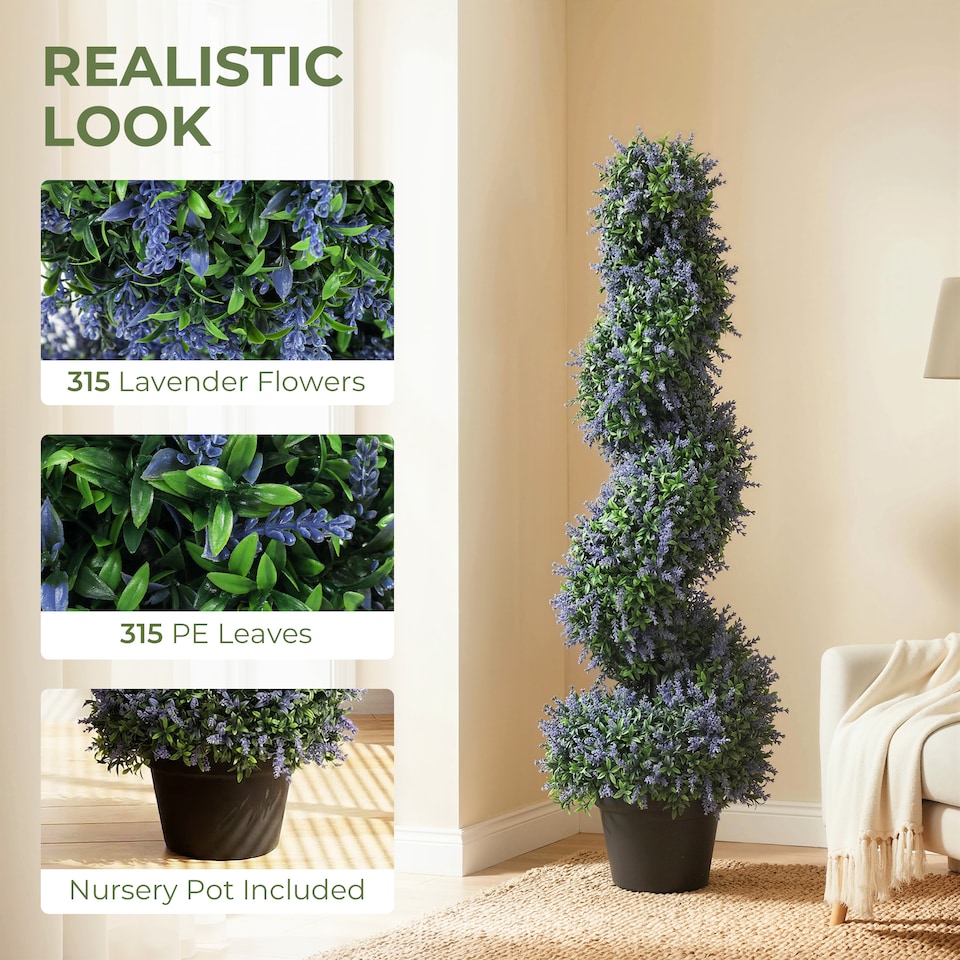 image 1 of Artificial Lavender Topiary Tree with 315 Leaves and 315 Flowers, Set of 2
