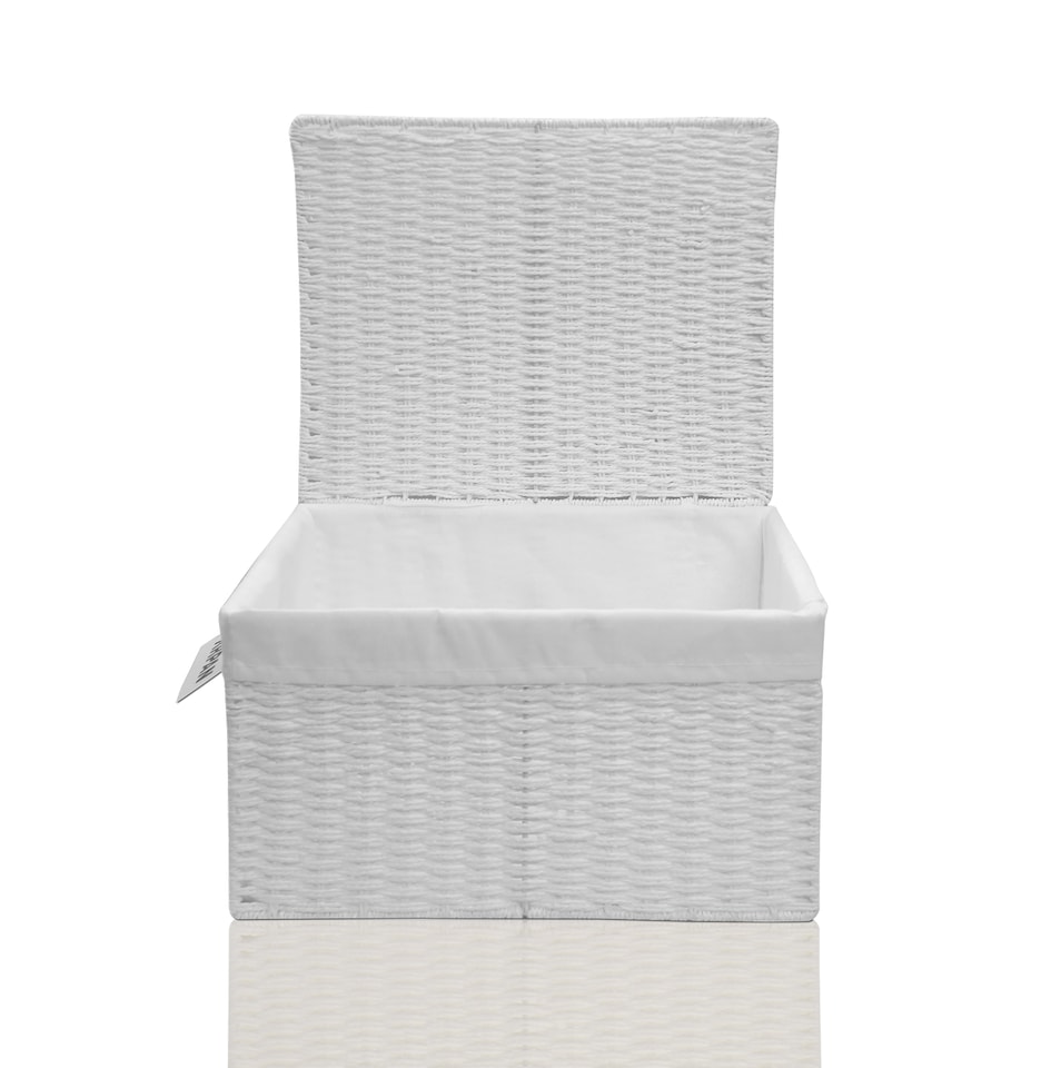 image 1 of White Paper Rope Woven Storage Xmas Hamper Basket Box with White Cloth Lining – Decorative Gift Basket for Christmas, Weddings, Parties & Home Storage