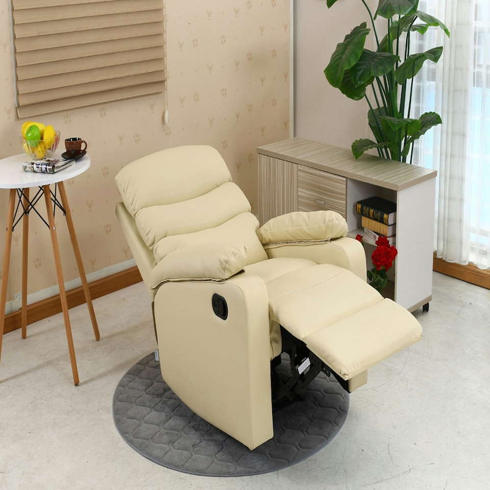 image 1 of Ashby Leather Recliner Armchair Sofa Home Lounge Chair (Cream)