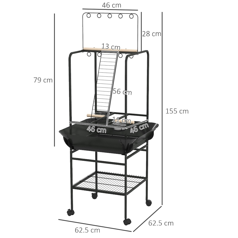 image 1 of PawHut Bird Table with Wheels, for Indoor, Outdoor, Small Parrot - Dark Grey