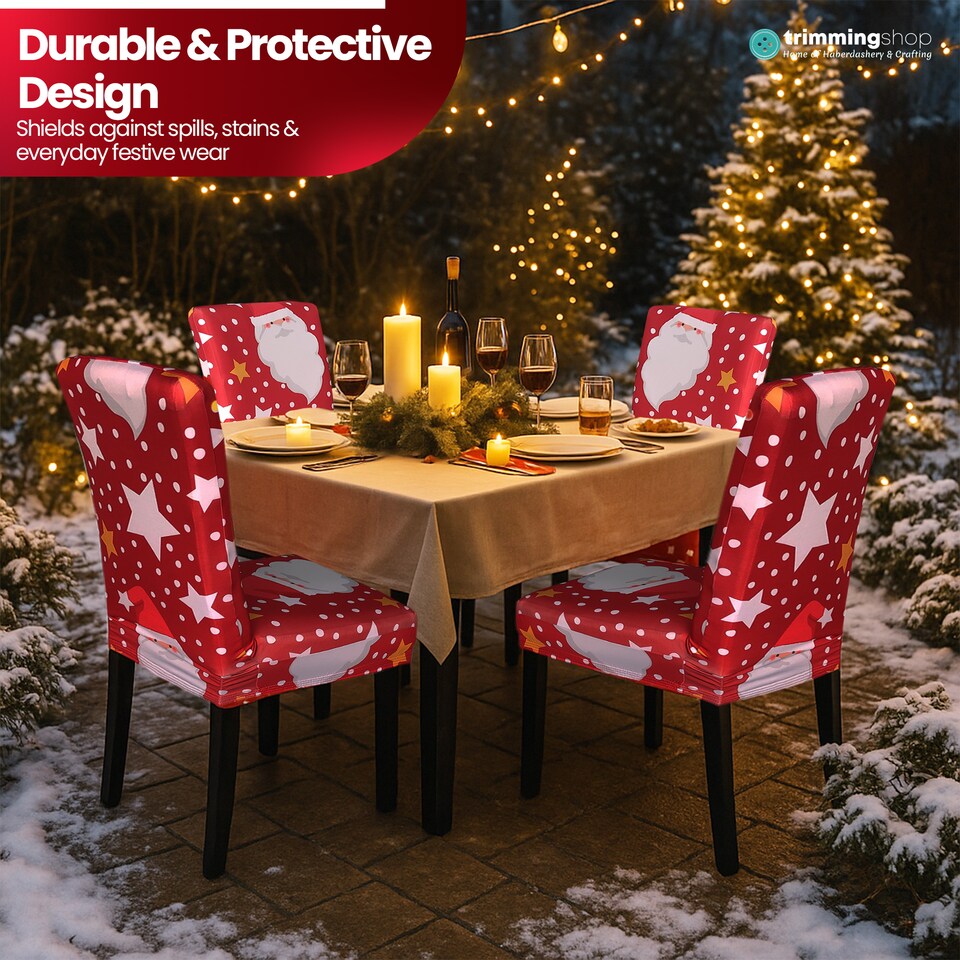 image 1 of Santa Claus Printed Christmas Chair Covers, Chair Protector Slipcovers - Red