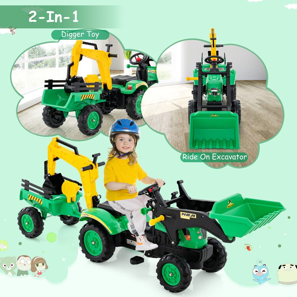image 1 of COSTWAY Kids Ride On Excavator Pedal car Bulldozer Green