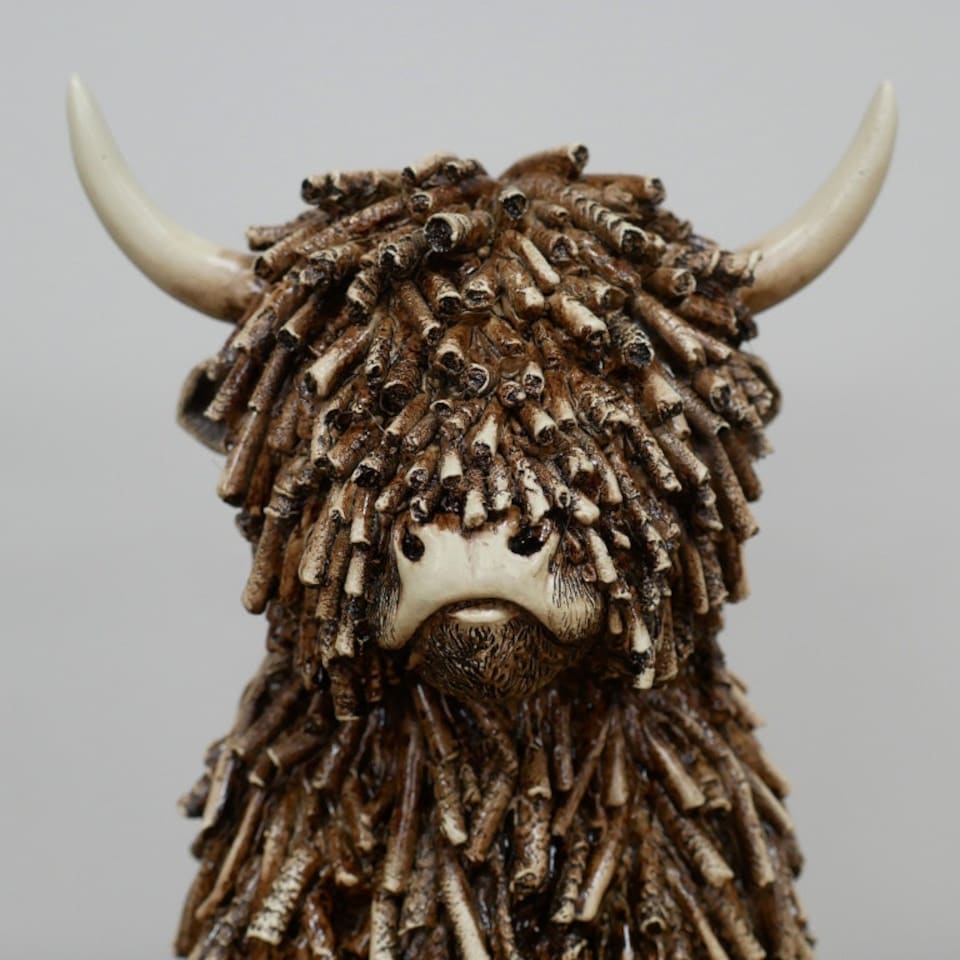 image 1 of Highland Cow Twig Sitting Ornament 25cm Brown