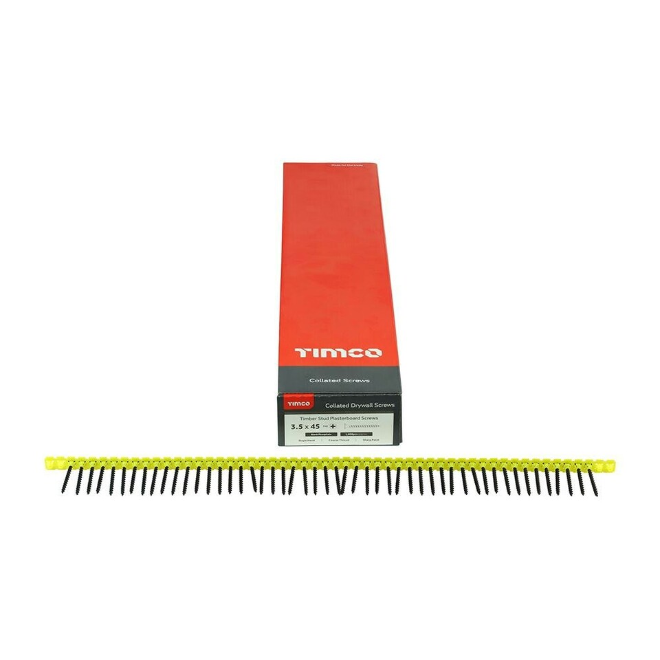image 1 of Timco - Collated Drywall Timber Stud Plasterboard Screws - PH - Bugle - Coarse Thread - Black (Size 3.5 x 45 - 1000 Pieces)