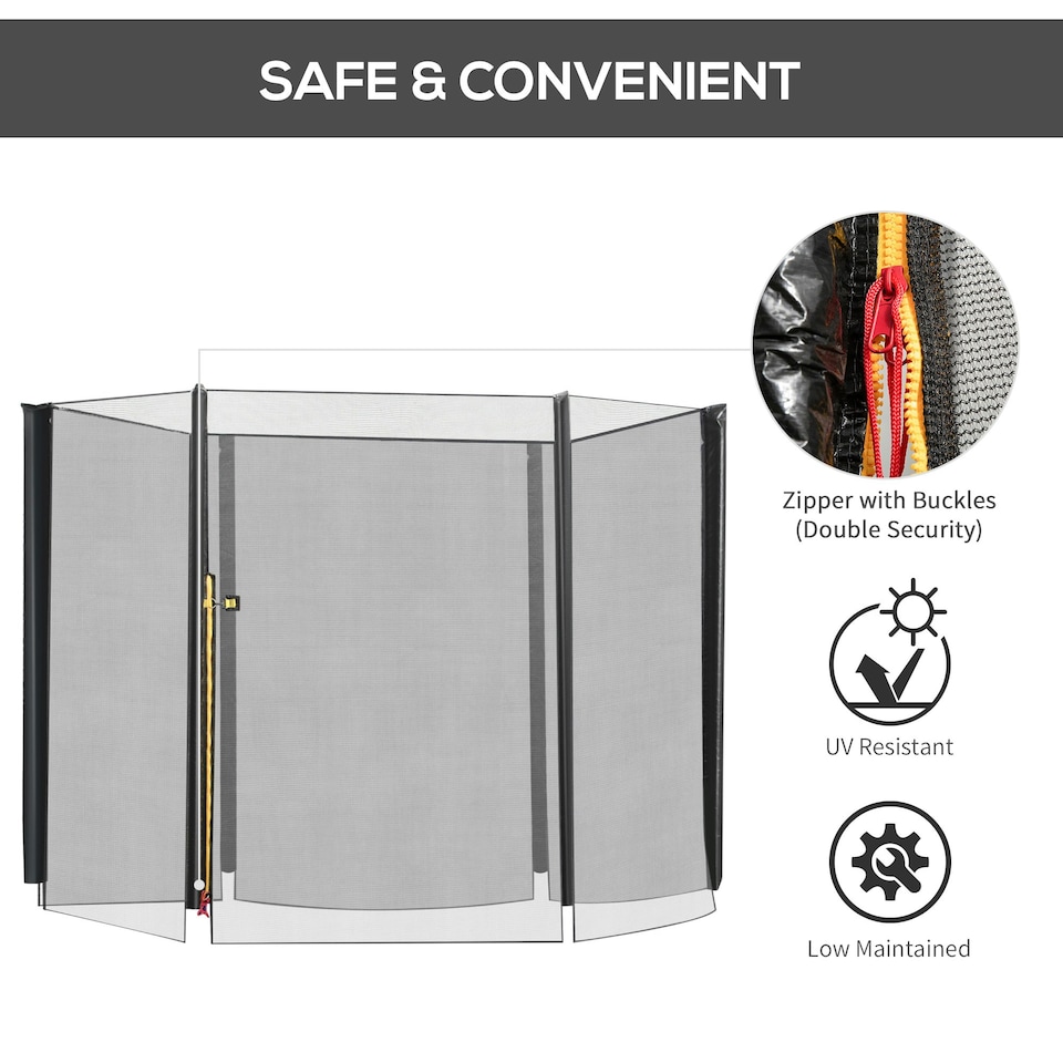 image 1 of HOMCOM 8' Trampoline Bounce Safety Fence Round Trampoline Enclosure Net 6 Poles