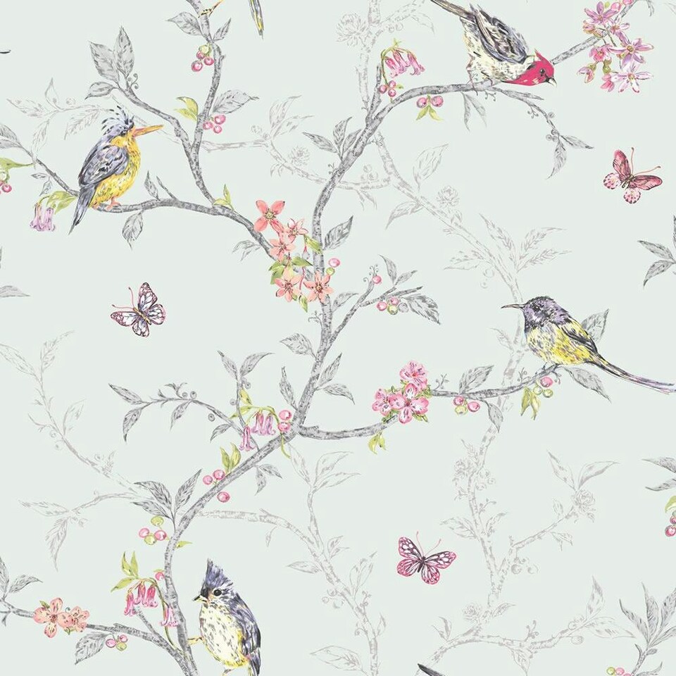 Holden Décor Phoebe Birds Wallpaper - Soft Teal - 10m x 52cm Green