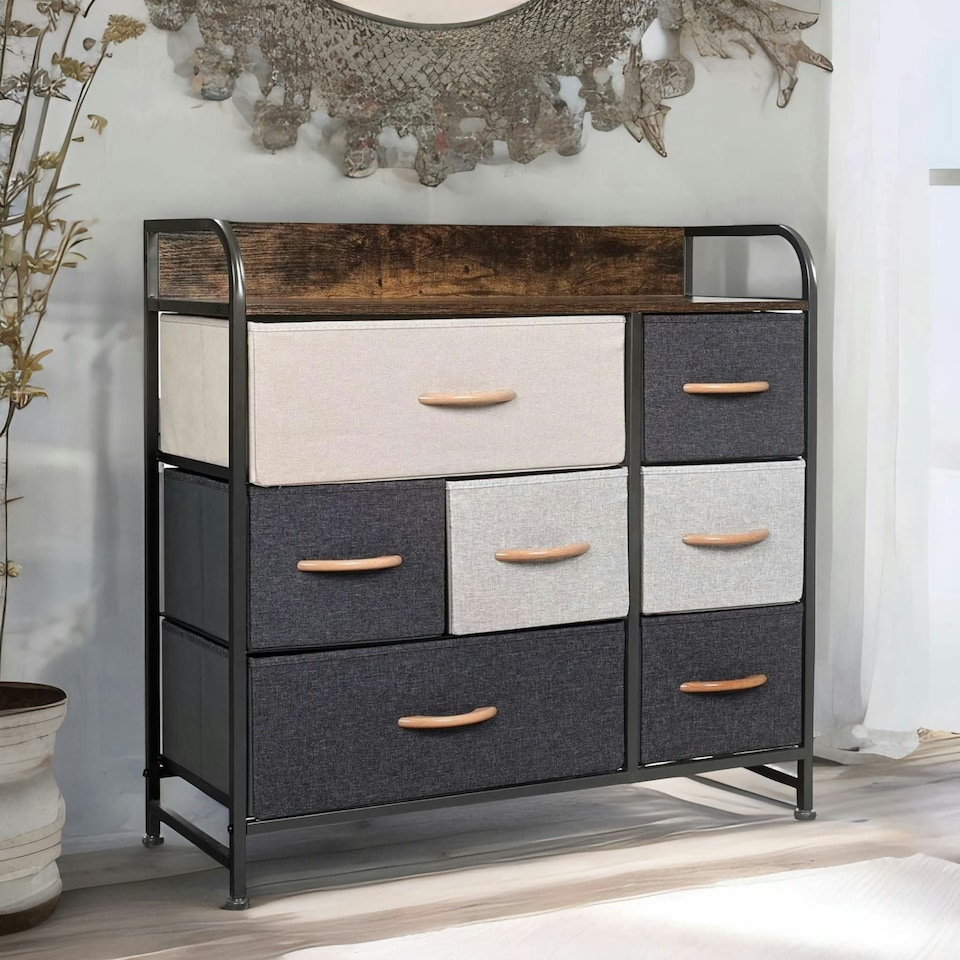 image 1 of 7 Fabric Drawer Bedroom Dresser Storage Organiser Rustic Brown | Brown