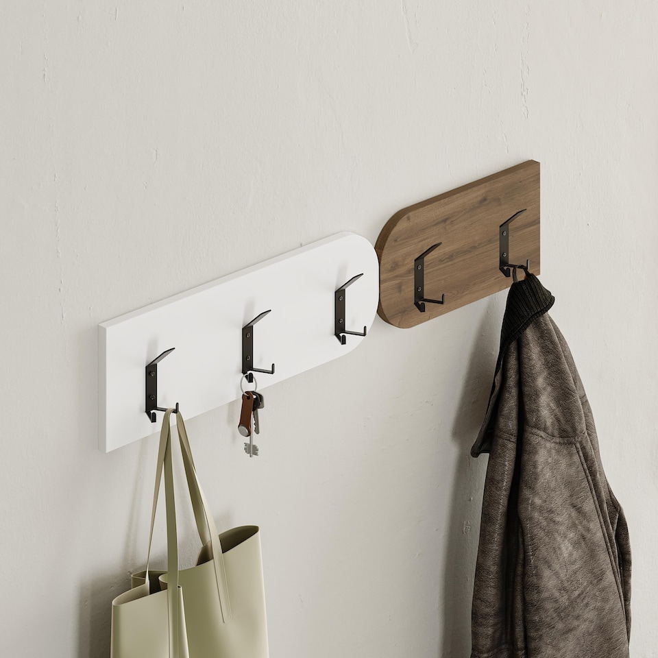 image 1 of Decortie Moni Shoe Cabinet with Hooks White Dark Oak Effect