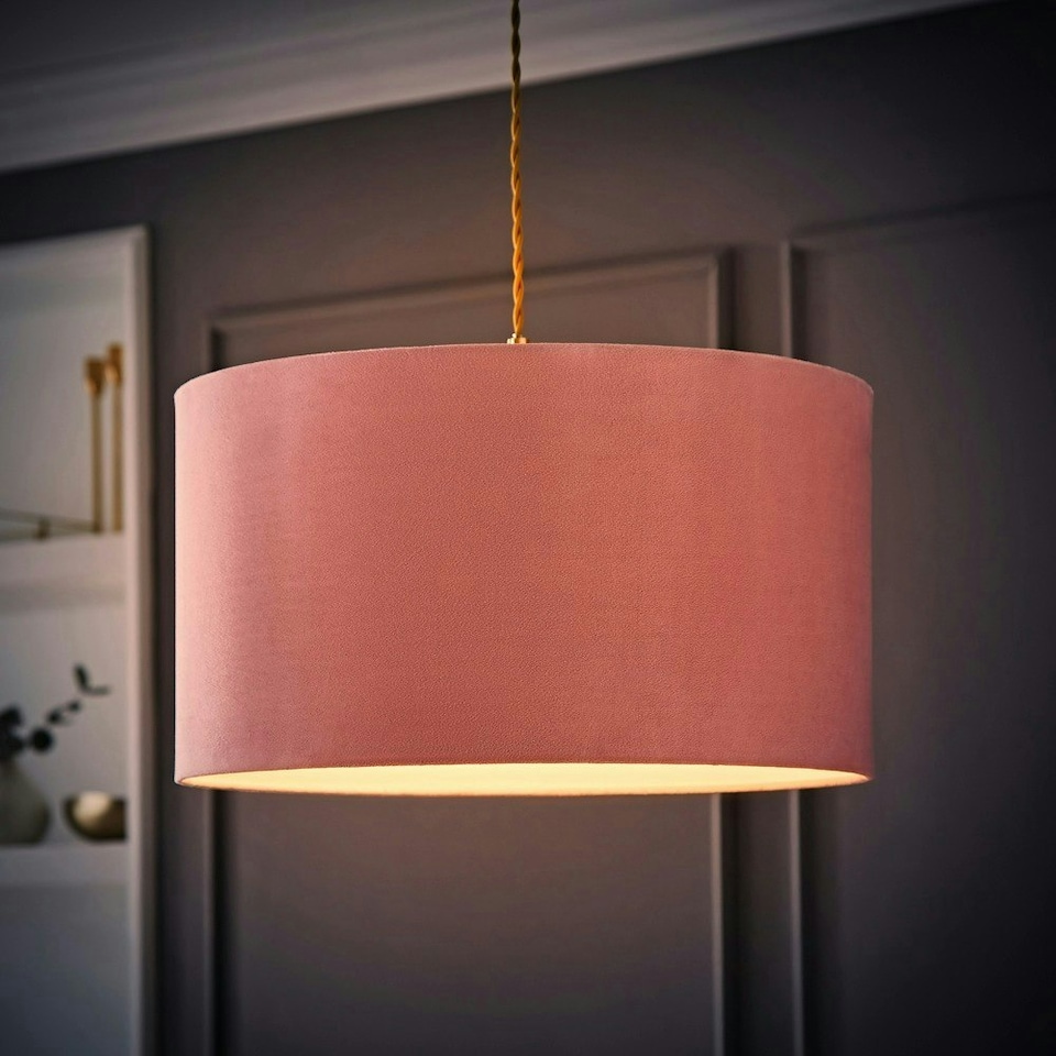 image 1 of ValueLights Reni Large Pink Velvet Pendant Shade Pink