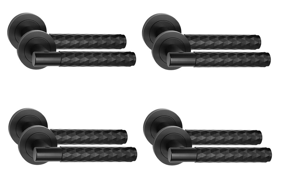 image 1 of Golden Grace 4 Pair Knurled Diamond Cut T-Bar Door Handle Matt Black Finish with Spindle and Screws