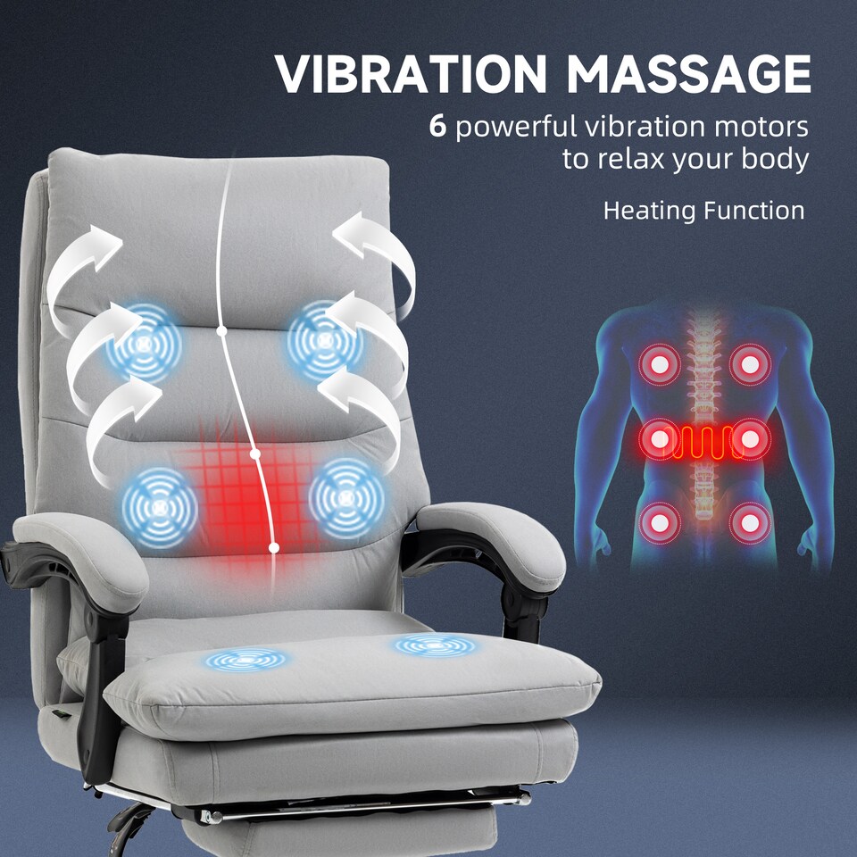 image 1 of Vinsetto Office Chair with Footrest, Double Padding Ergonomic Desk Chair with 6-Point Vibration Massage and Back Heating, Microfibre Fabric with 135 Reclining Back, Grey