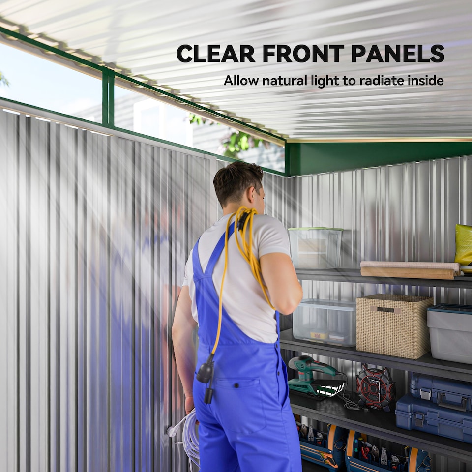 image 1 of Outsunny 8.5 x 4ft Metal Shed with Lightsky Panels, Garden Storage Tool House with Double Doors for Garden, Patio and Lawn, Green