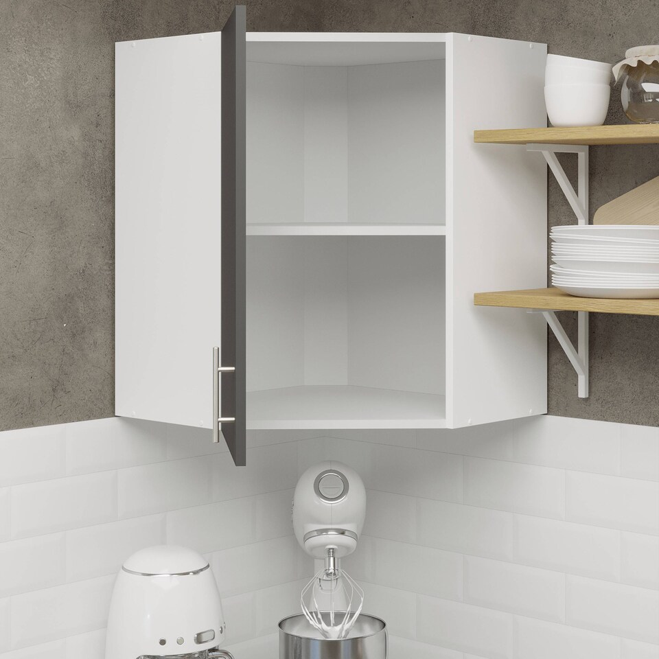 image 1 of Kitchen Wall Corner Unit 600mm Cabinet With Door and Shelf 60cm - Dark Grey Matt