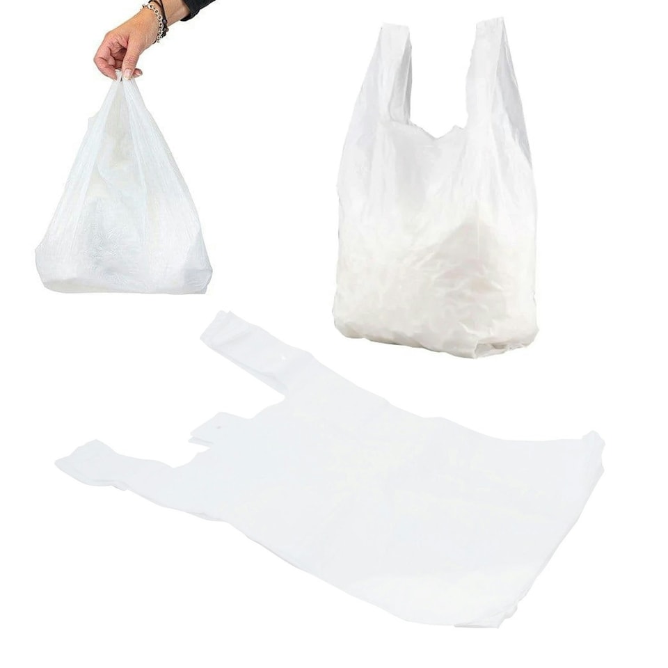 image 1 of 1000 x Strong White Plastic Vest Style 11x17x21" Carrier Bags For Shopping & Groceries White