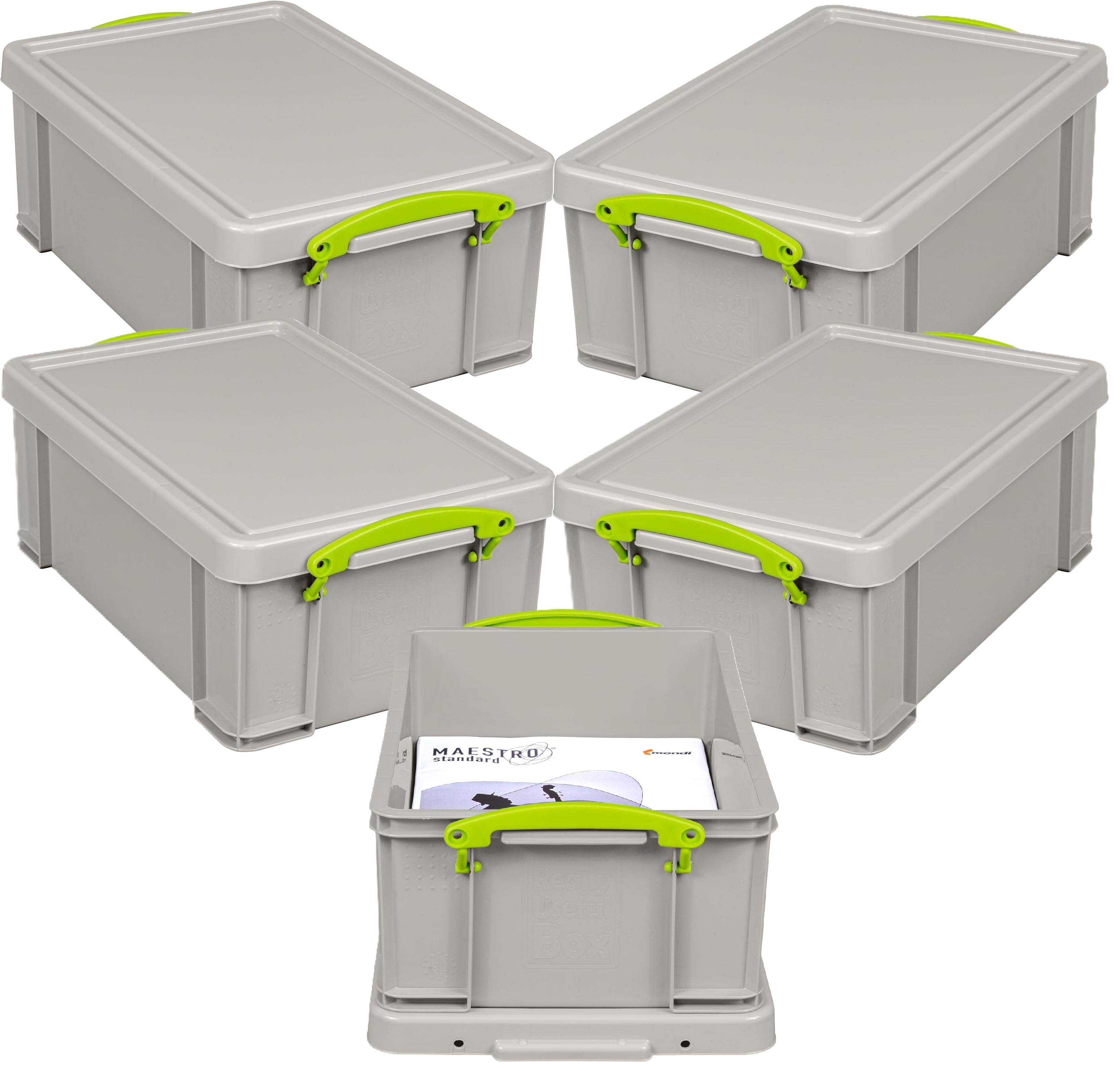 Really Useful Plastic Storage Box 9 Litre Dove Grey Pack of 5